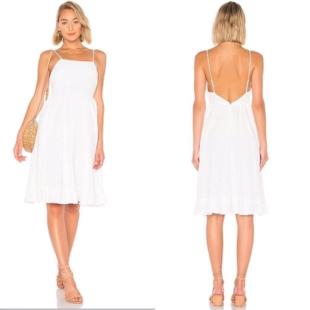 House of Harlow 1960 x Revolve White Cotton Midi Sun Dress Small V-Back Eyelet